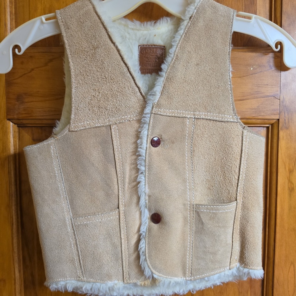 Gomez Size 10 Leather Shearling Vest Kids Tan Western Suede Hecho En‎ Mexico